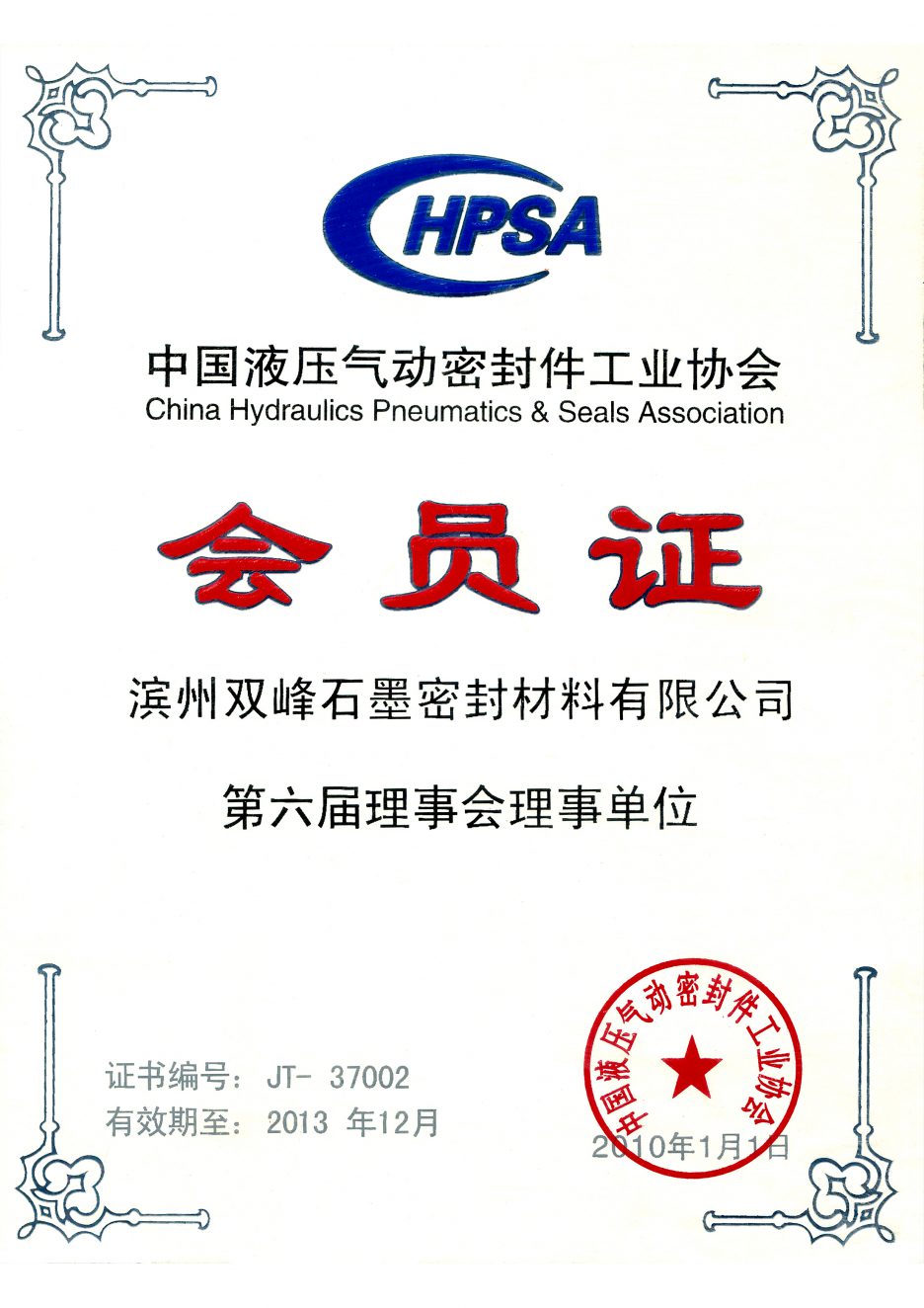 HPSA 会员证 Membership Certificate